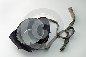 Vintage leather safety glasses with ropes for tying at back of the head