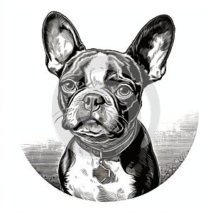 Vintage Lens French Bulldog: Exquisite Black And White Engravings