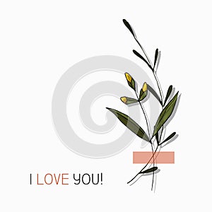Vintage lettering I love you with flower print slogan for design. Text trendy floral card, hand drawn vector illustration