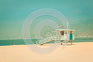 Vintage lifeguard hut on Santa Monica beach