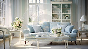 vintage light blue living room