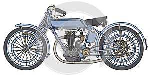 The vintage light blue motorcycle