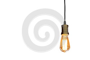 Vintage light bulb hanging isolated white background, Idea concept.with clipping path