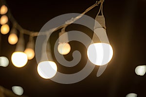 Vintage light bulbs hanging on ceiling