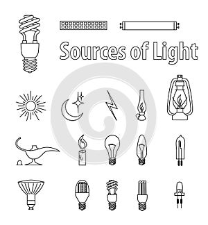 Vintage Light Bulbs. Vector Illustration. Source of Light.