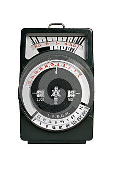 Vintage light meter front view.