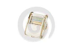 Vintage light meter isolated on white background. Studio shot. Front View.