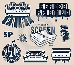 Vintage light screen printing elements set