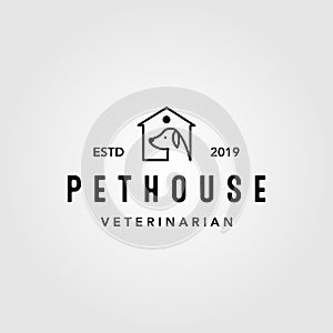 Vintage line art pet house home logo vector icon design