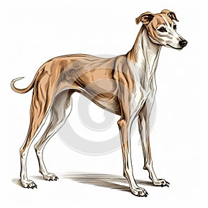Vintage Line Engraving Of Greyhound Dog On White Background