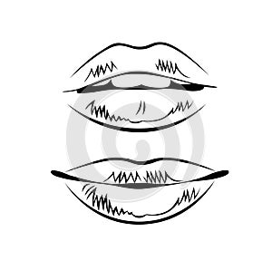 Vintage linear drawing of female sexy lips