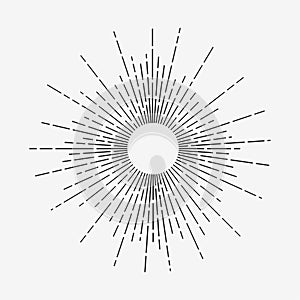 Vintage linear sunrays. Hand drawn sunburst. Vector.