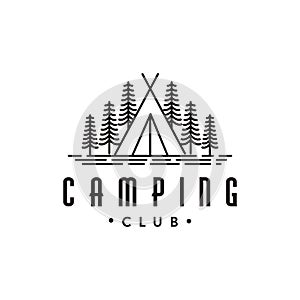Vintage lineart Camping outdoor adventure logo icon vector template