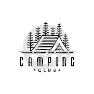 Vintage lineart Camping outdoor adventure logo icon vector template