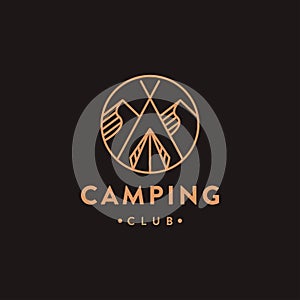 Vintage lineart Camping outdoor adventure logo icon vector template