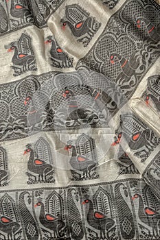 Close up of Silk Fabric a Chanderi sari madhya pradesh