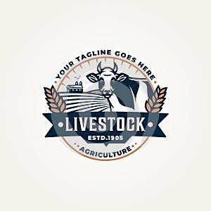 vintage livestock agriculture emblem logo template vector illustration design