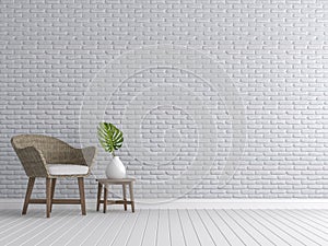 Vintage living room with white brick walls 3d render photo