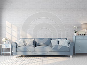 Vintage living room with white wall 3d render