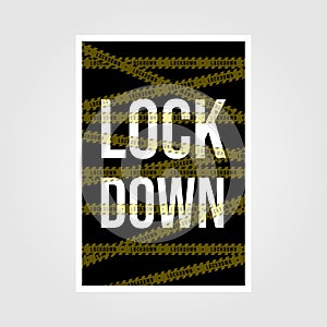 Vintage lock down poster isolation with police line vector background illustration