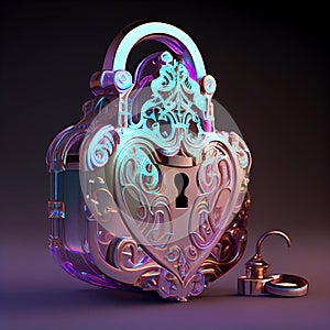 A vintage lock and key hologram that captures the essence of a bygone era with its intricate details and timeless design,