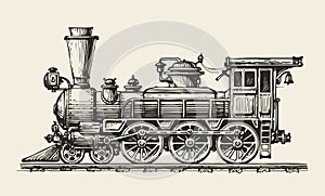 Vintage locomotive. Hand-drawn retro train. Sketch, vector illustration photo