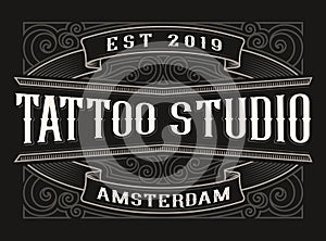 Vintage logo for tattoo studio on a dark background