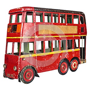 Vintage London bus toy isolated on white
