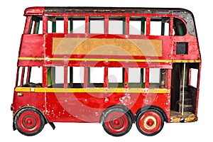 Vintage London bus toy isolated on white