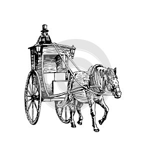 A vintage London cab. Horse-drawn carriage.