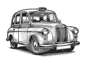 Vintage London Taxi Engraving raster