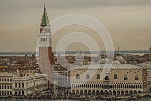 Vintage look over Venice Italy Europe. aerial view over the city of Venice