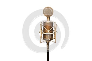 Vintage looking Hitler style bottle microphone with cable, shockmount and stand isolated on white