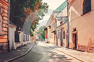 Vintage looking old street in Krakow.