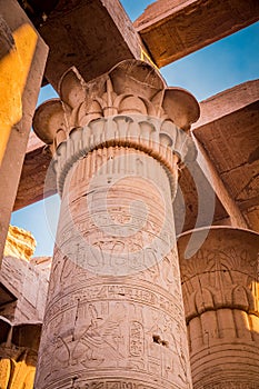 Vintage lotus flower decorates the top of the columns at Kom Ombo Temple photo