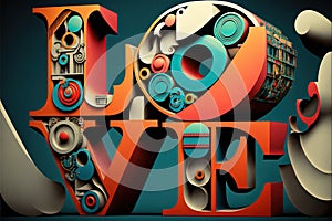 Vintage LOVE sign typography constructivism . Generative AI