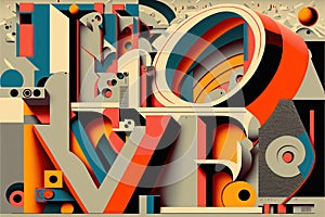 Vintage LOVE sign typography constructivism . Generative AI
