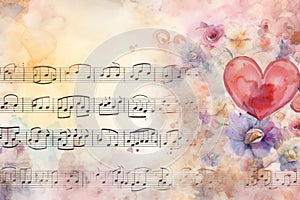 Vintage Love Song Sheet Music Valentine Day background