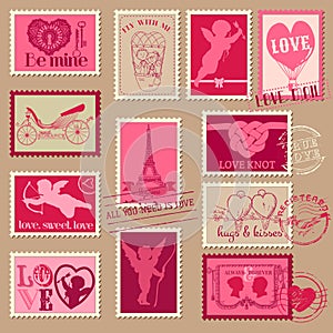 Vintage Love Valentine Stamps