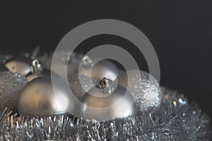 Vintage low contrast photo of shiny and bright silver christmas