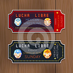 Vintage Lucha Libre vector tickets with mexican photo