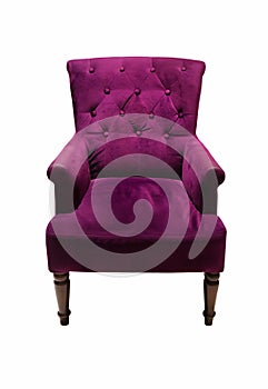 Vintage luxurious purple armchair, couch isolated on white background