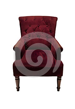 Vintage luxurious purple armchair, couch isolated on white background