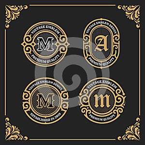 Vintage Luxury Banner Template Design for Label, Frame, Product Tags. Retro Emblem Design.