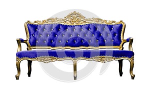 Vintage luxury blue sofa Armchair isolated on white