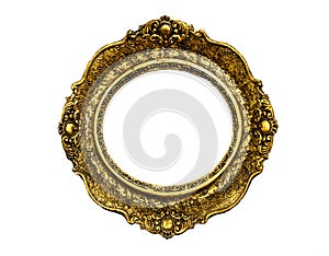 Vintage luxury golden frame with ornate baroque decoration isolated over white background