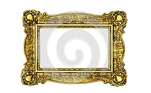 Vintage luxury golden frame with ornate baroque decoration isolated over white background