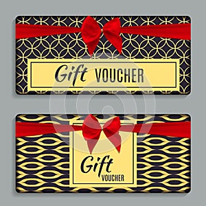 Vintage Luxury Golden Ornate Gift Voucher with Red Bow and Ribbon Template