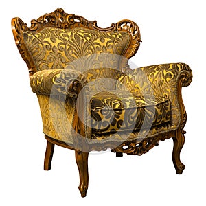Vintage luxury Golden sofa Armchair isolated on white