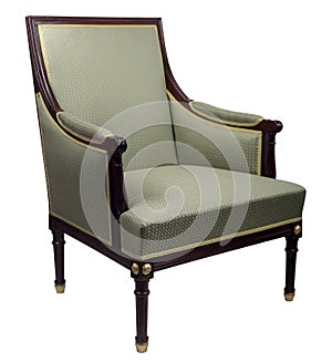 Vintage luxury green sofa Armchair with bronze castings isolated on white